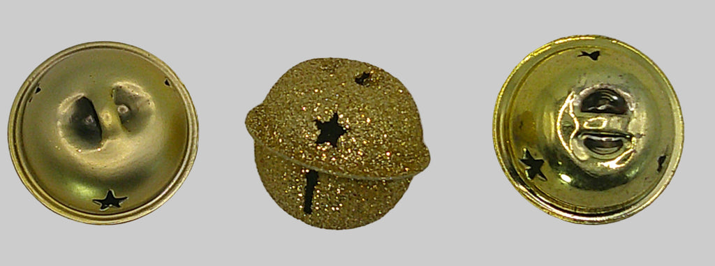 Three gold metal buttons with star designs on a gray background